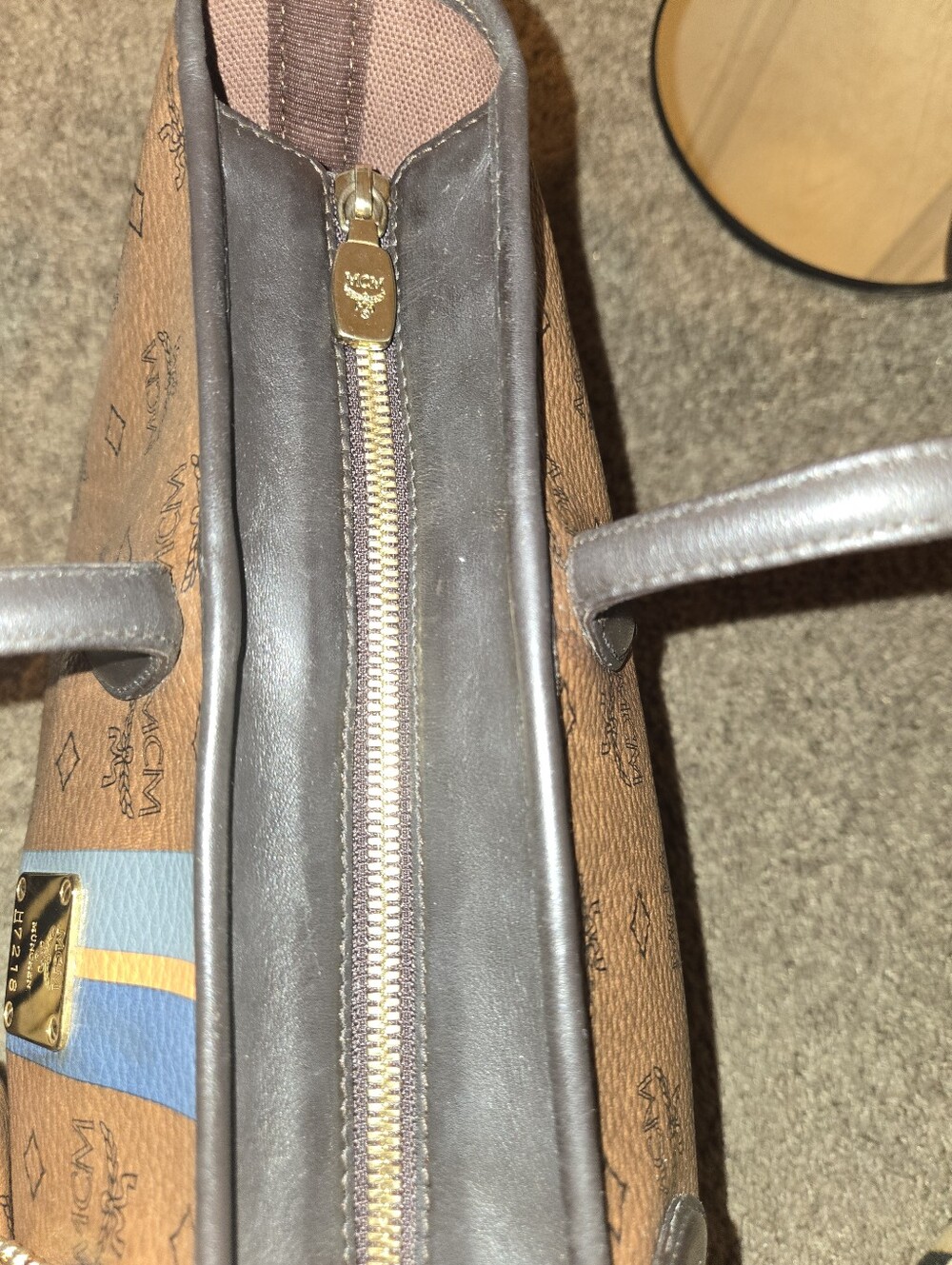 MCM Visetos Dog Bone Striped Shopper Tote Bag - Picture 15 of 17
